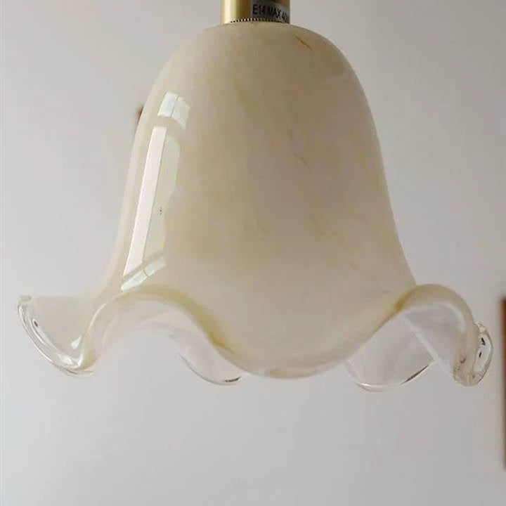 Pendant Light | Brass & Floral Glass Shade | 200 cm Cable
