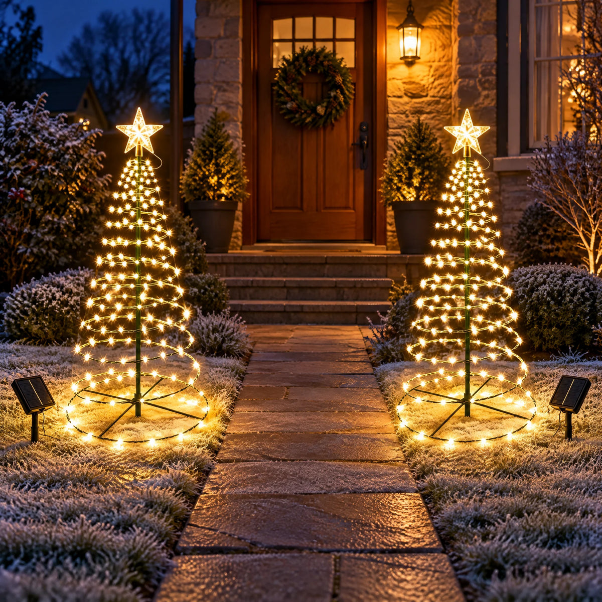 Outdoor LED Christmas Tree | Solar-Powered Spiral With Star | 90 cm