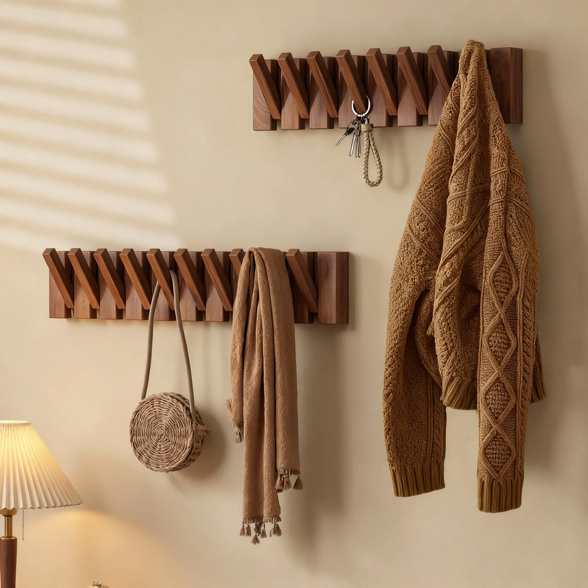 Coat Rack | Rubberwood Piano Key Design | 4–12 Hooks