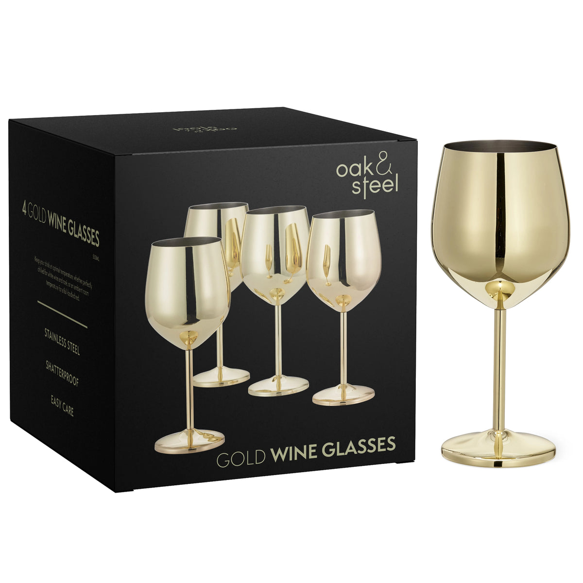 Wine Glasses | Gold Stainless Steel & Shatterproof
