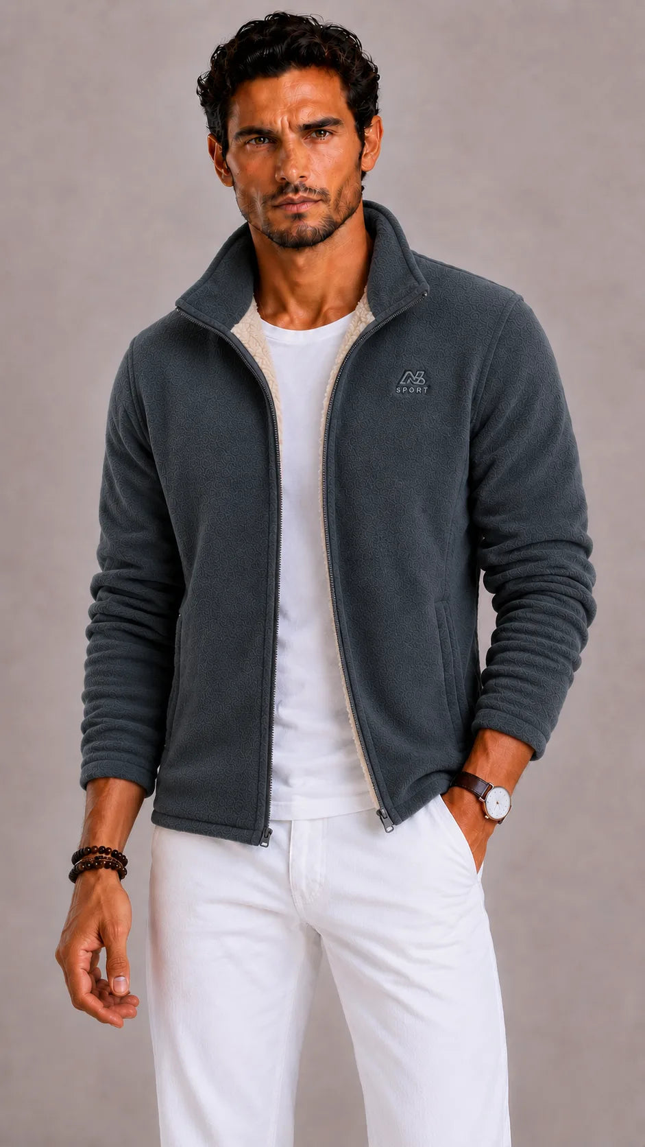 Men's Fleece Jacket | Full-Zip & Stand-Up Collar | Regular Fit