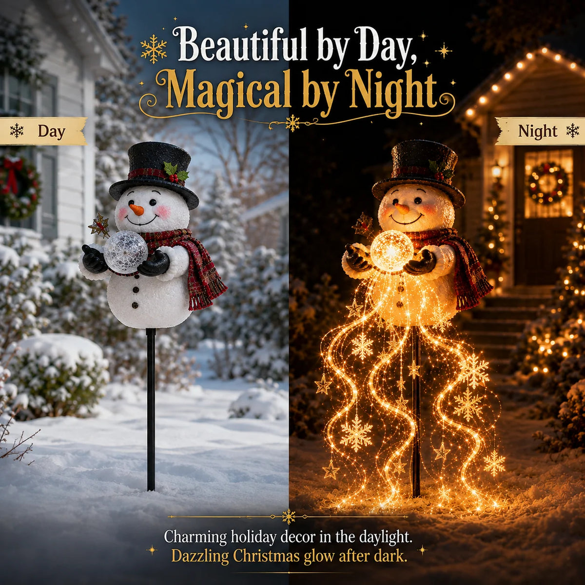 Solar Snowman Garden Light | Solar-Powered Cascading Lights | 50 Cm