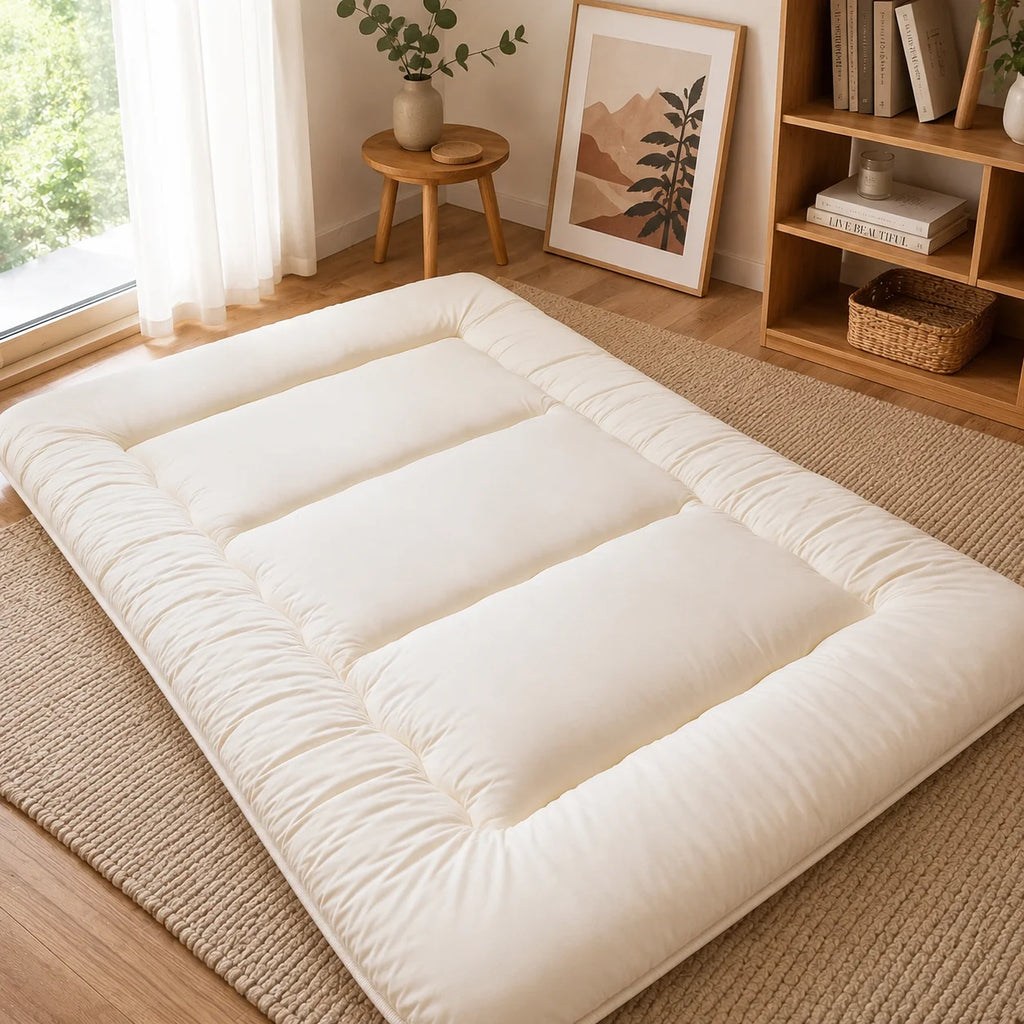 Japanese Futon Mattress | Quilted 4-Inch & Foldable | Washable Polyester