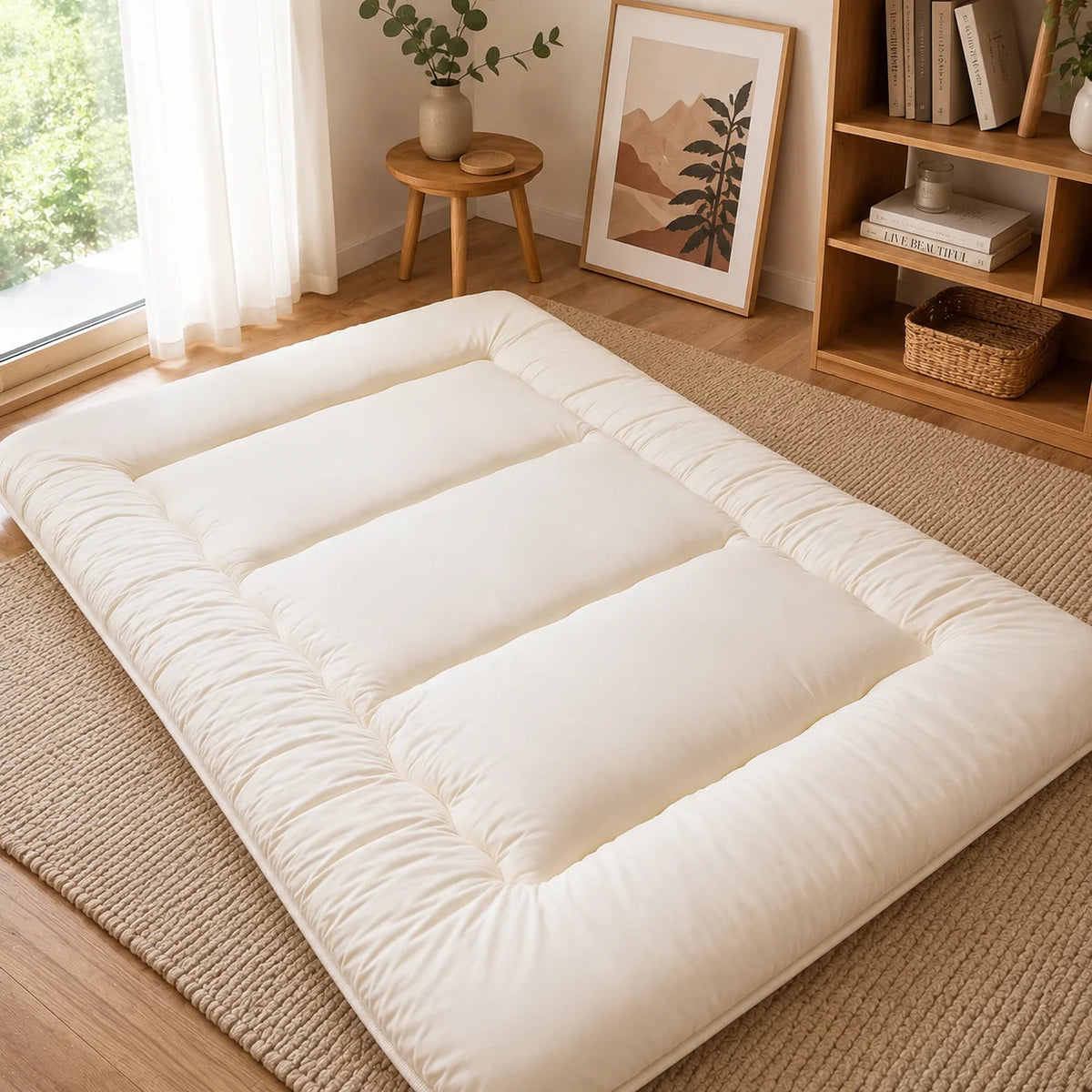 Japanese Futon Mattress | Quilted 4-Inch & Foldable | Washable Polyester