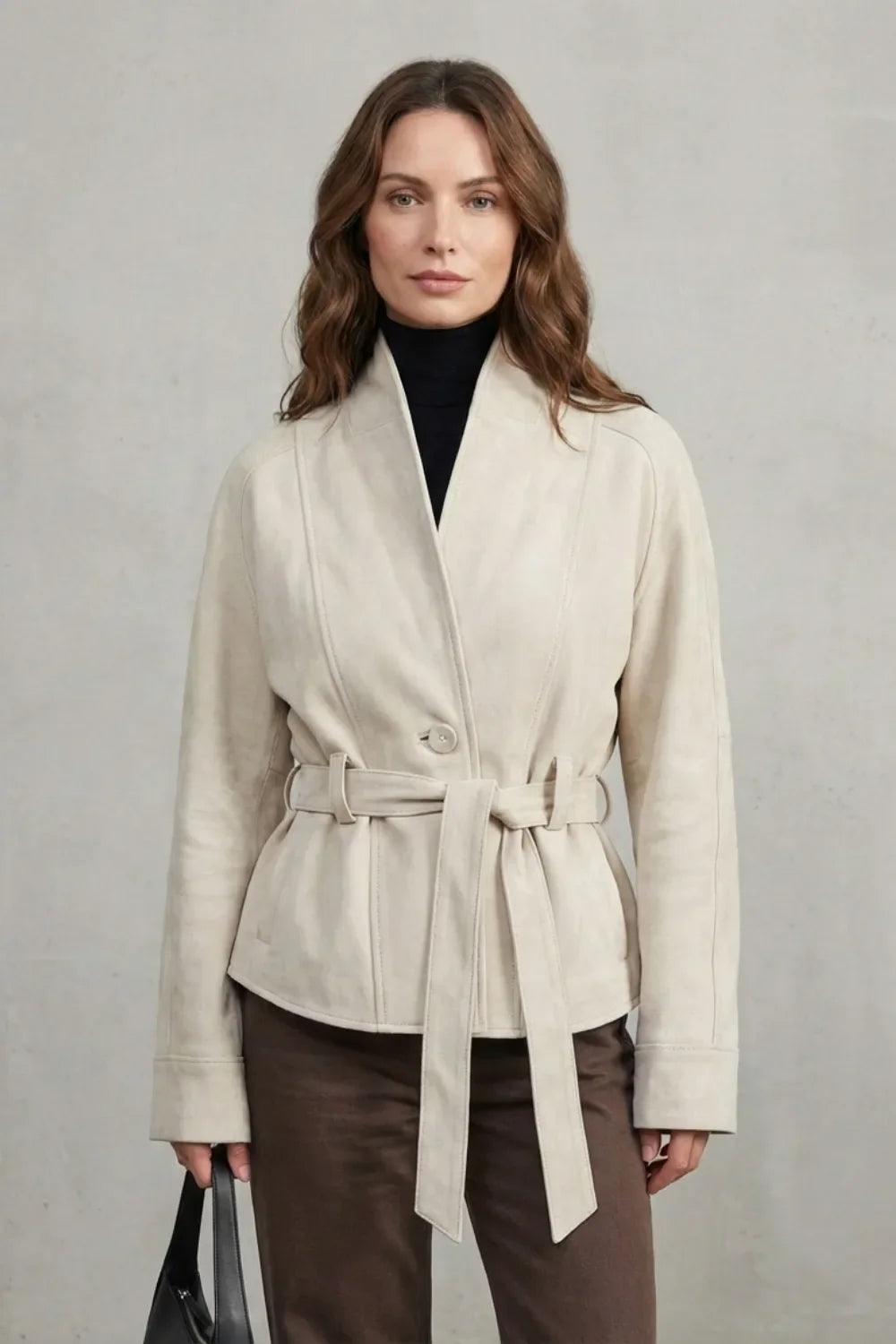 Women's Jacket | Suede-Look Double-Breasted | Belted