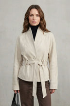 Women's Jacket | Suede-Look Double-Breasted | Belted