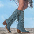 Knee-High Boots | Faux Suede Fringe Detail & Block Heel