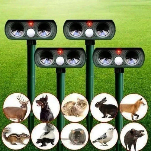 Animal Repeller | Solar-Powered Ultrasonic & Motion-Activated | 30 ft Detection Range