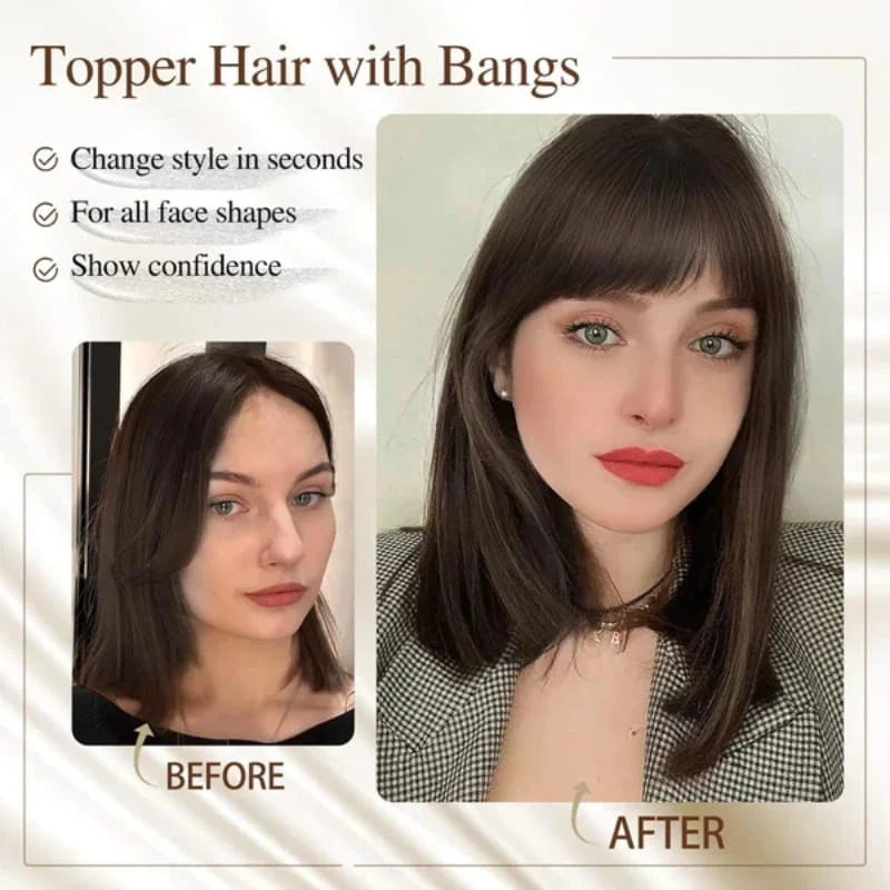 Hairpiece With Bangs | Natural-Looking Synthetic Hair & Added Volume