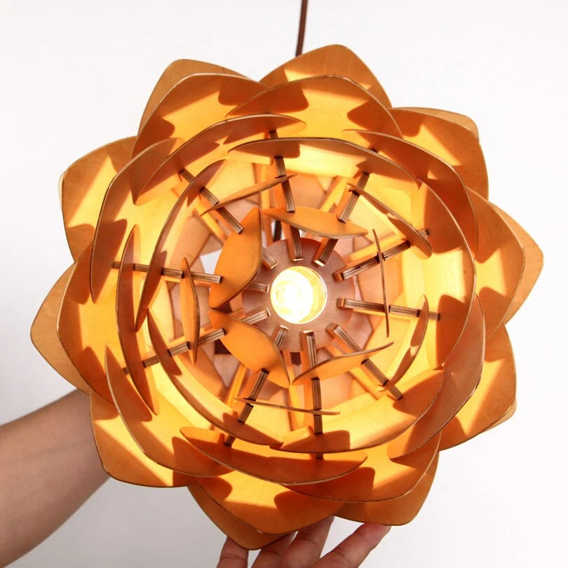 Pendant Lamp | Handcrafted Pine Wood Veneer & Dimmable LED Compatible | Diameter 38/45/68 cm