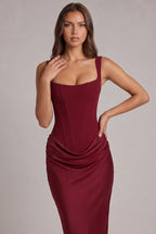 Maxi Dress | Boned Corset Bodice & Draped Lyocell Skirt | Adjustable Straps