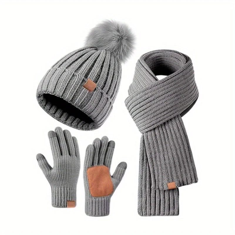 Hat, Scarf & Gloves Set | Knitted & Touchscreen | One Size