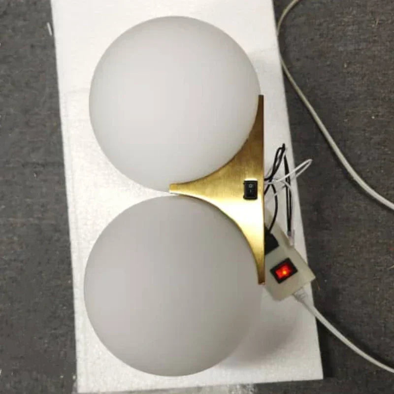Wall Lamp | Gilded Finish & Two Glass Globes | 180° Rotatable Arm