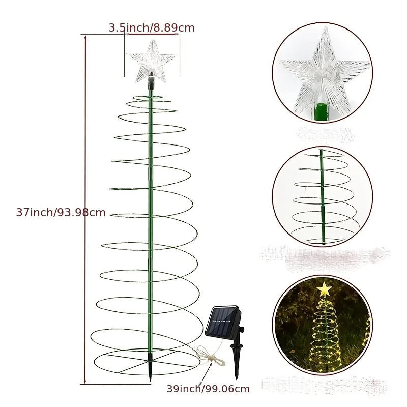 Outdoor LED Christmas Tree | Solar-Powered Spiral With Star | 90 cm