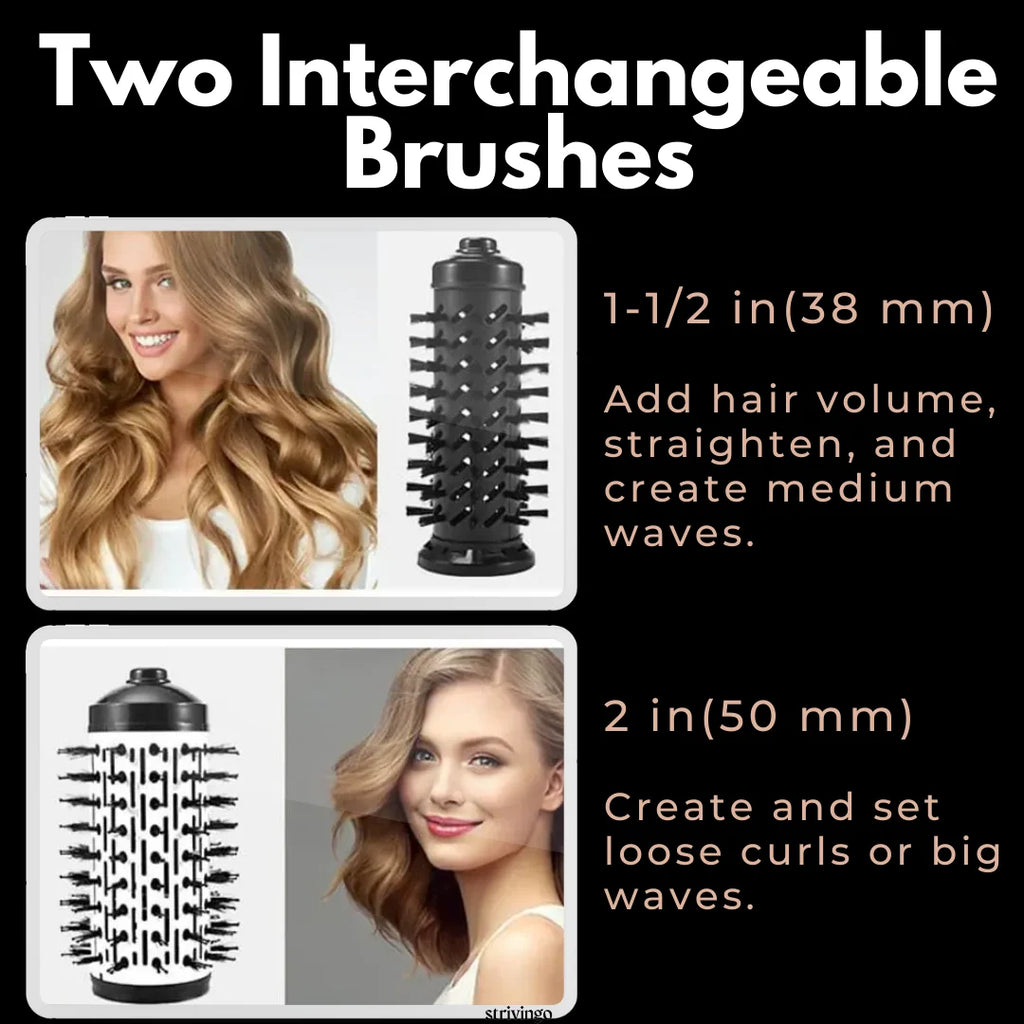 Hair Dryer Brush | 2-In-1 Rotating Styler | Interchangeable Brushes