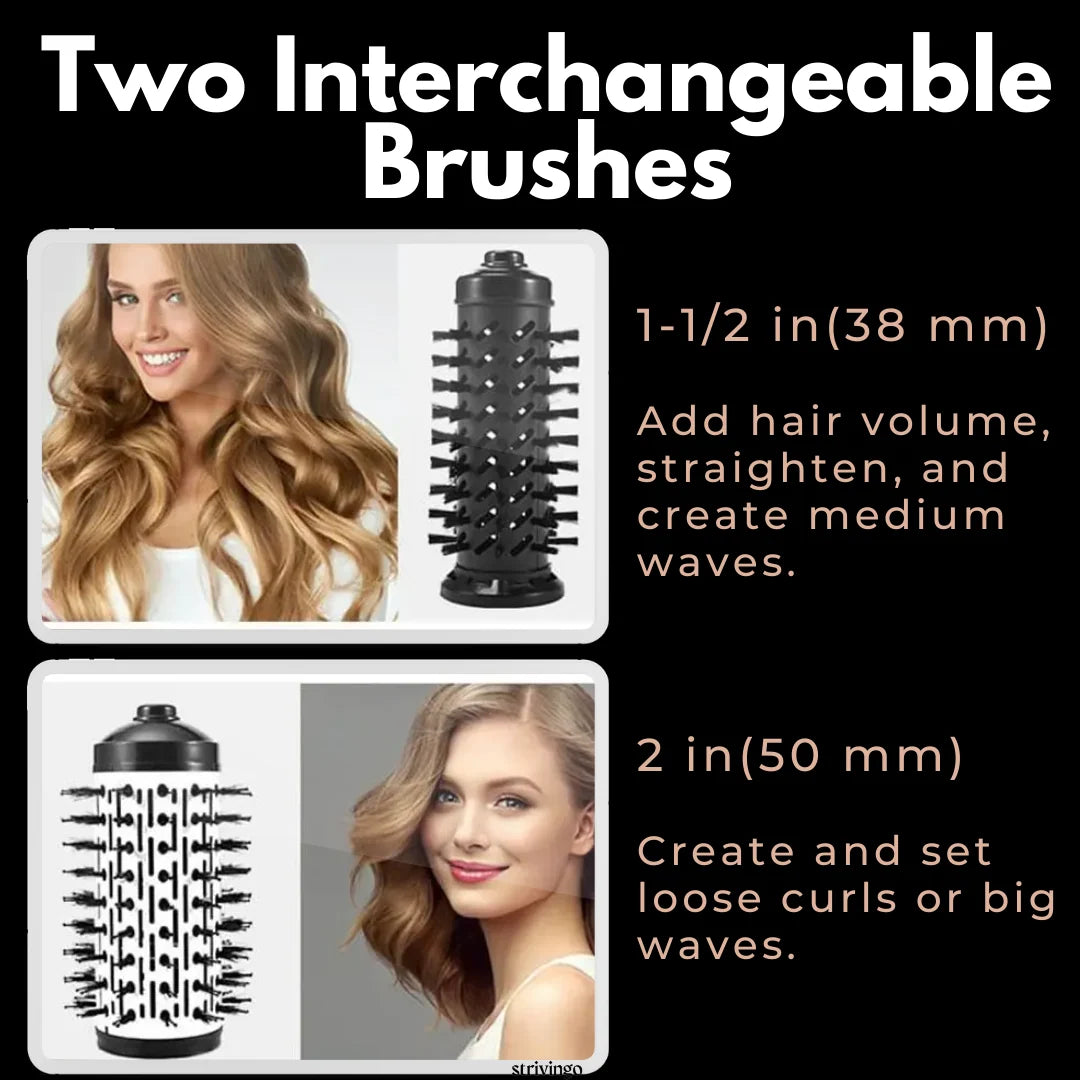 Hair Dryer Brush | 2-In-1 Rotating Styler | Interchangeable Brushes