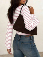 Women's T-Shirt | Striped Rib-Knit | Boat Neck & Cropped Long Sleeve