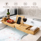 Bathtub & Bed Caddy Tray | Adjustable & Expandable Bamboo