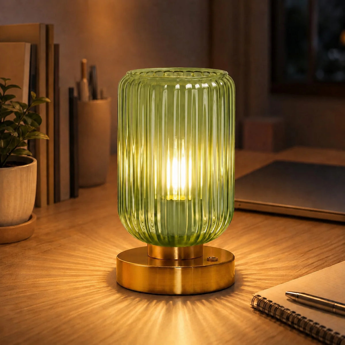 Table Lamp | Vintage Ribbed Glass & Gold Base