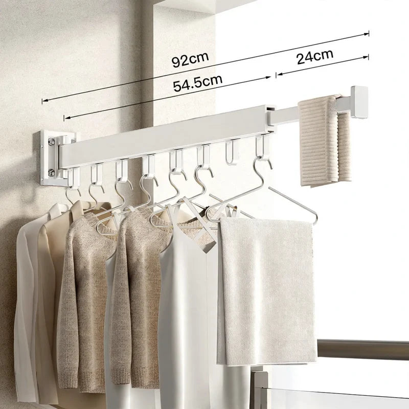 Clothes Drying Rod | Wall-Mounted Retractable Aluminum | Space-Saving