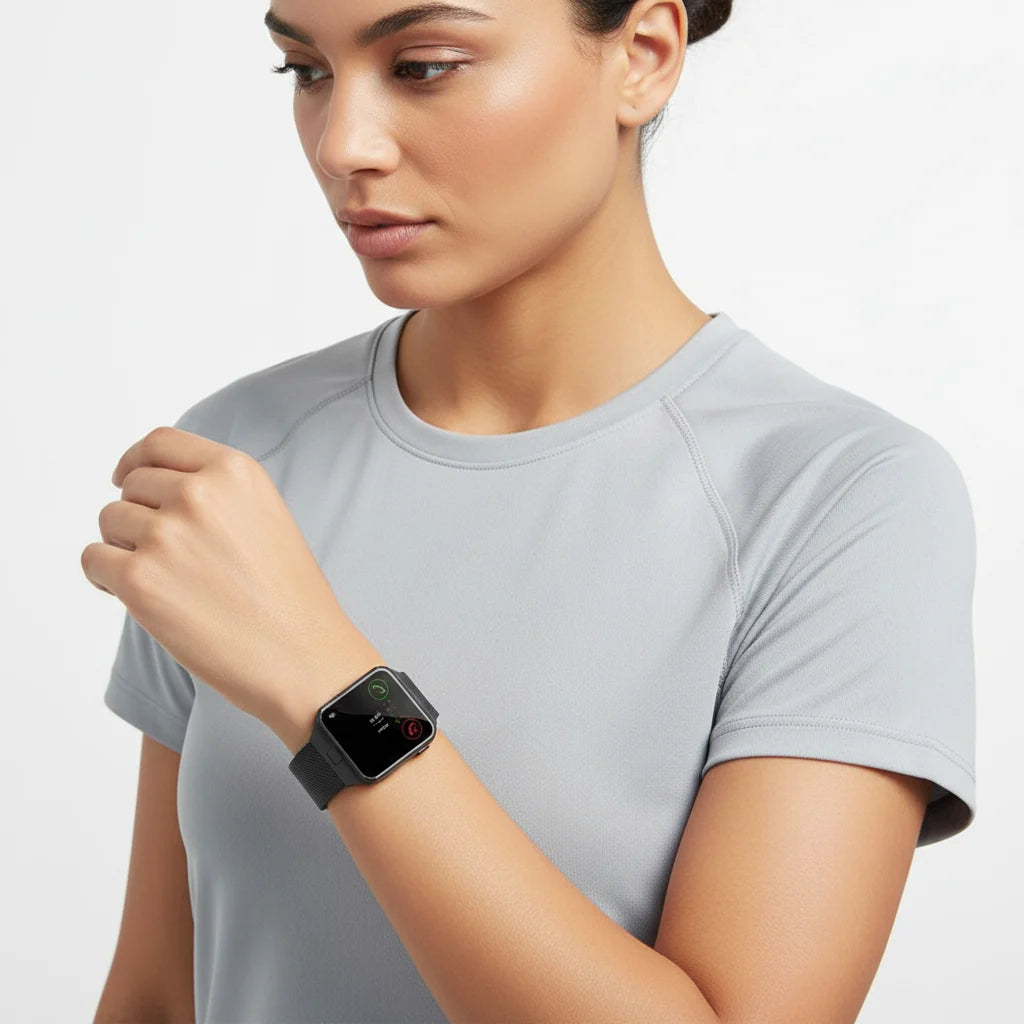 Smartwatch | Rectangular Touchscreen Calls & Notifications | Silicone Strap