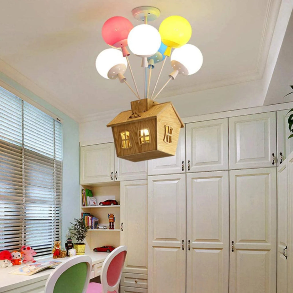 Flush Mount Ceiling Light | Balloon Cluster & Acrylic Wood Accents | For Children's Rooms