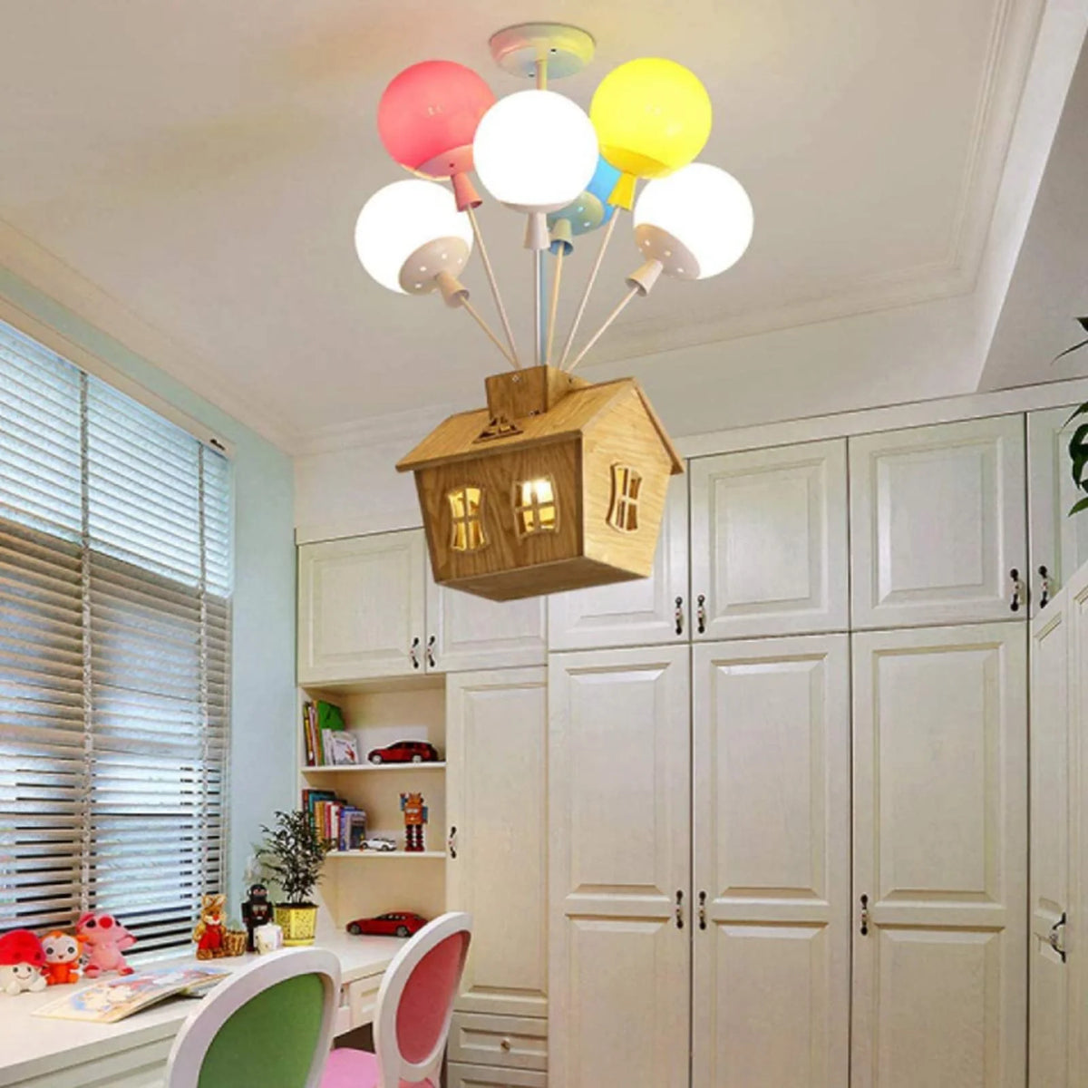 Flush Mount Ceiling Light | Balloon Cluster & Acrylic Wood Accents | For Children's Rooms