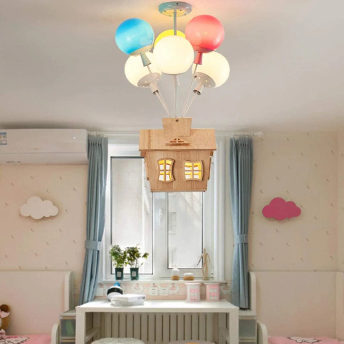 Flush Mount Ceiling Light | Balloon Cluster & Acrylic Wood Accents | For Children's Rooms