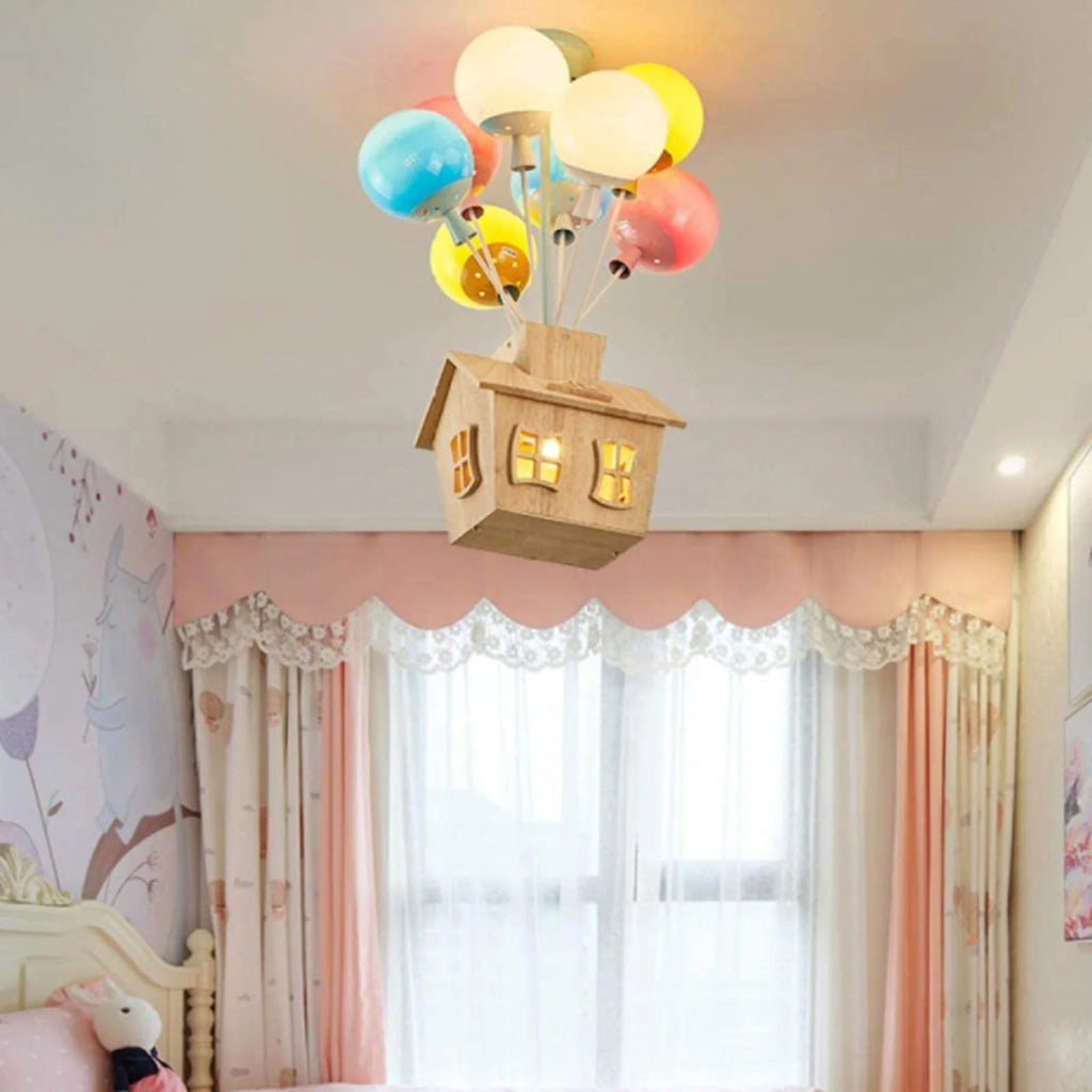 Flush Mount Ceiling Light | Balloon Cluster & Acrylic Wood Accents | For Children's Rooms