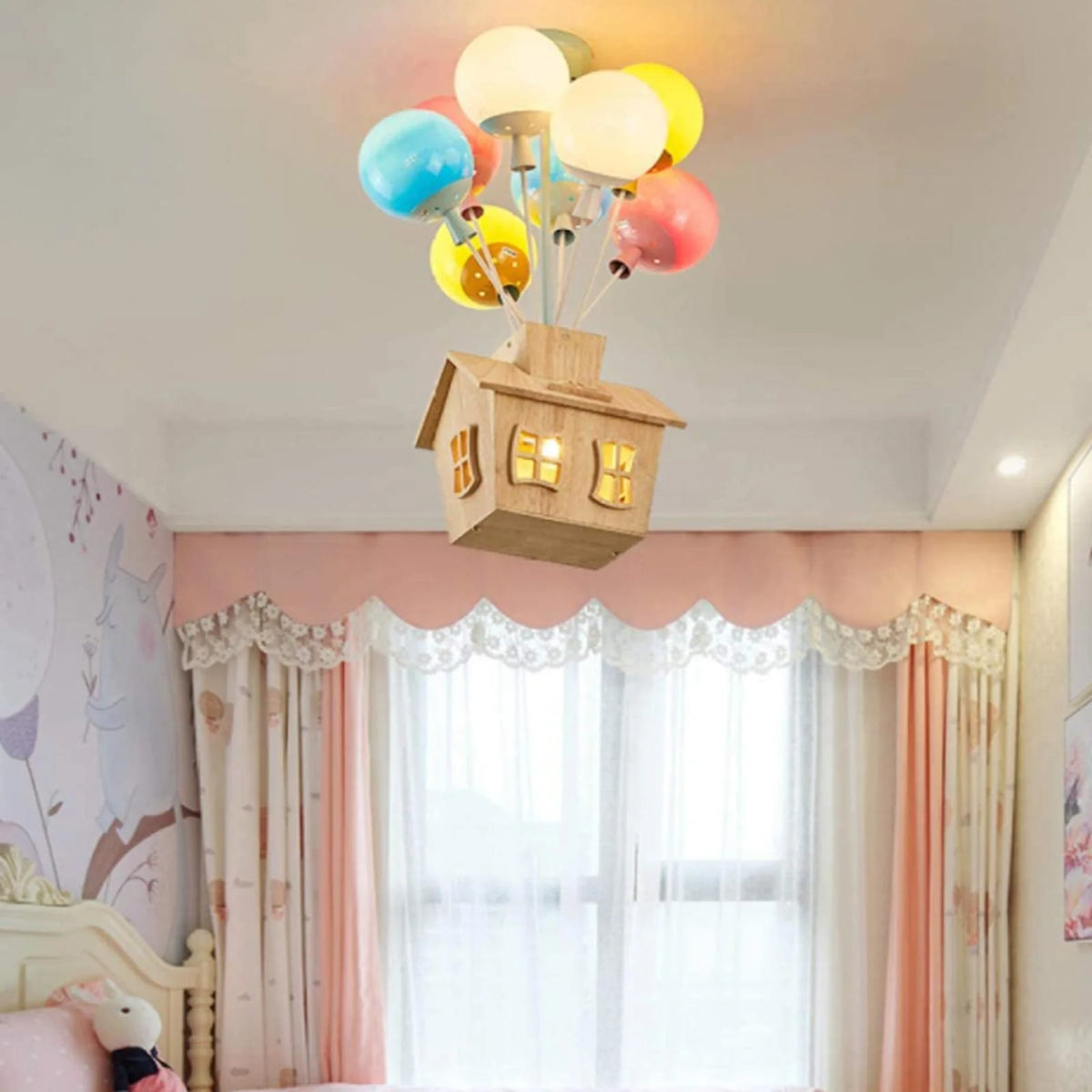 Flush Mount Ceiling Light | Balloon Cluster & Acrylic Wood Accents | For Children's Rooms
