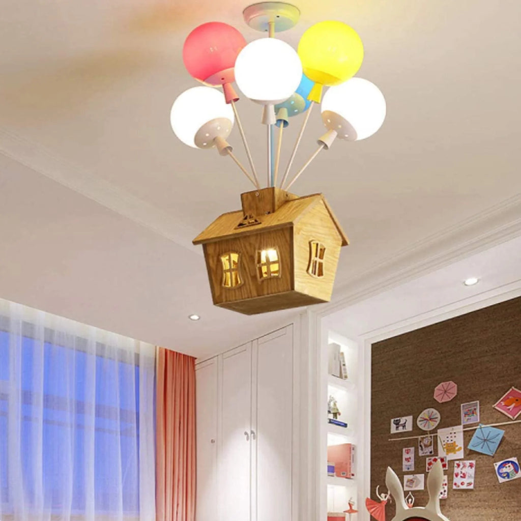 Flush Mount Ceiling Light | Balloon Cluster & Acrylic Wood Accents | For Children's Rooms