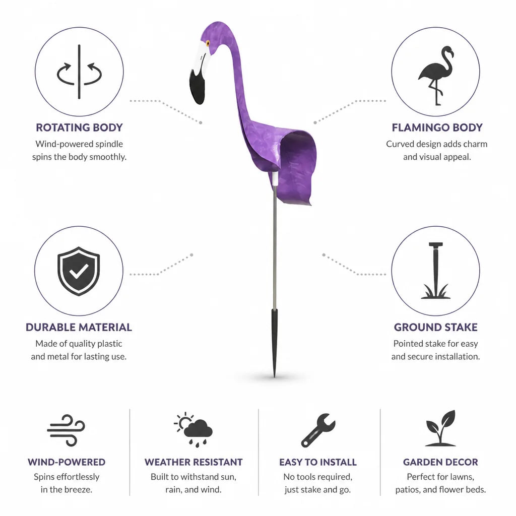 Garden Flamingo Ornament with Wind-Powered Rotating Body
