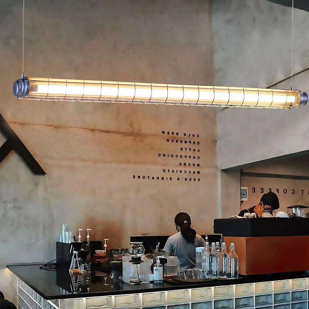 Linear Pendant Light | Integrated LED Metal & Glass | 123 cm