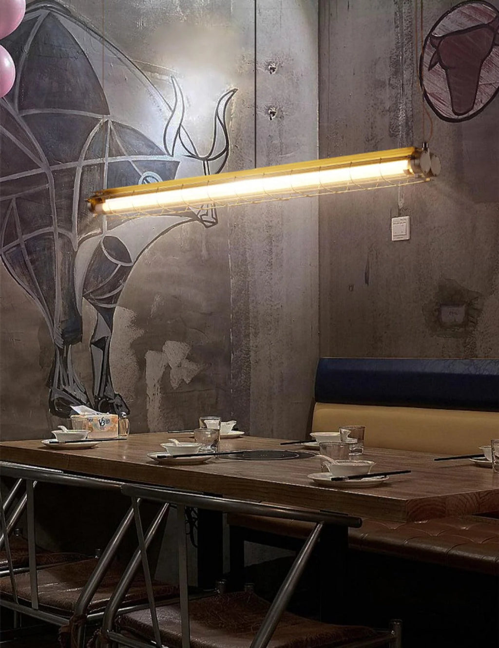 Linear Pendant Light | Integrated LED Metal & Glass | 123 cm