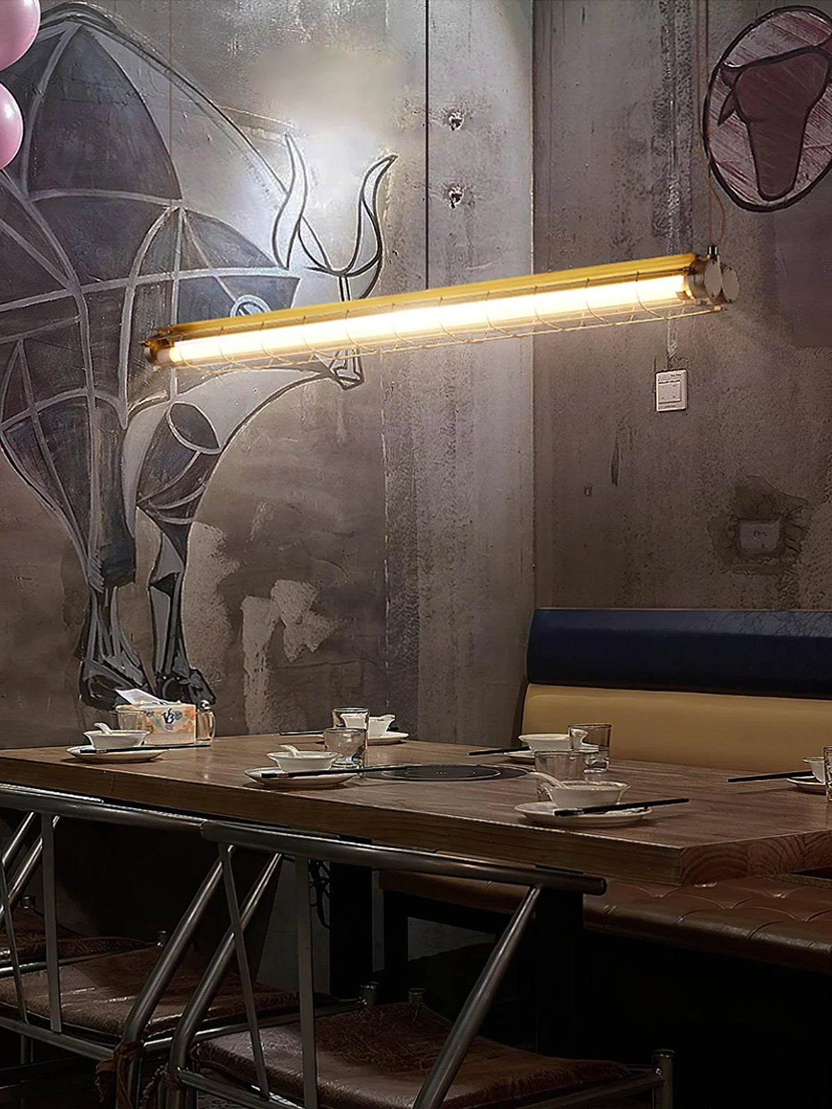 Linear Pendant Light | Integrated LED Metal & Glass | 123 cm
