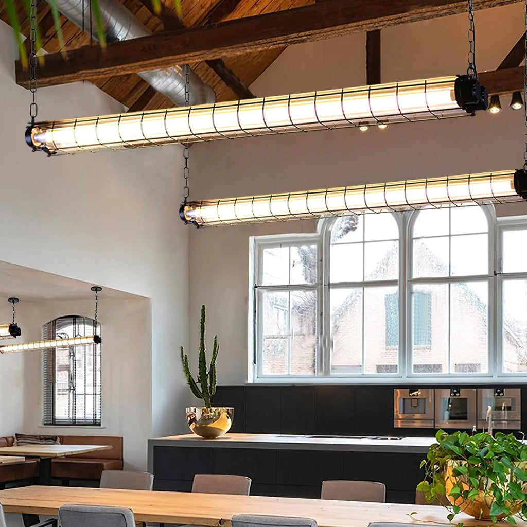 Linear Pendant Light | Integrated LED Metal & Glass | 123 cm