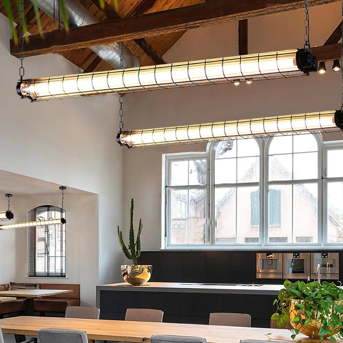 Linear Pendant Light | Integrated LED Metal & Glass | 123 cm