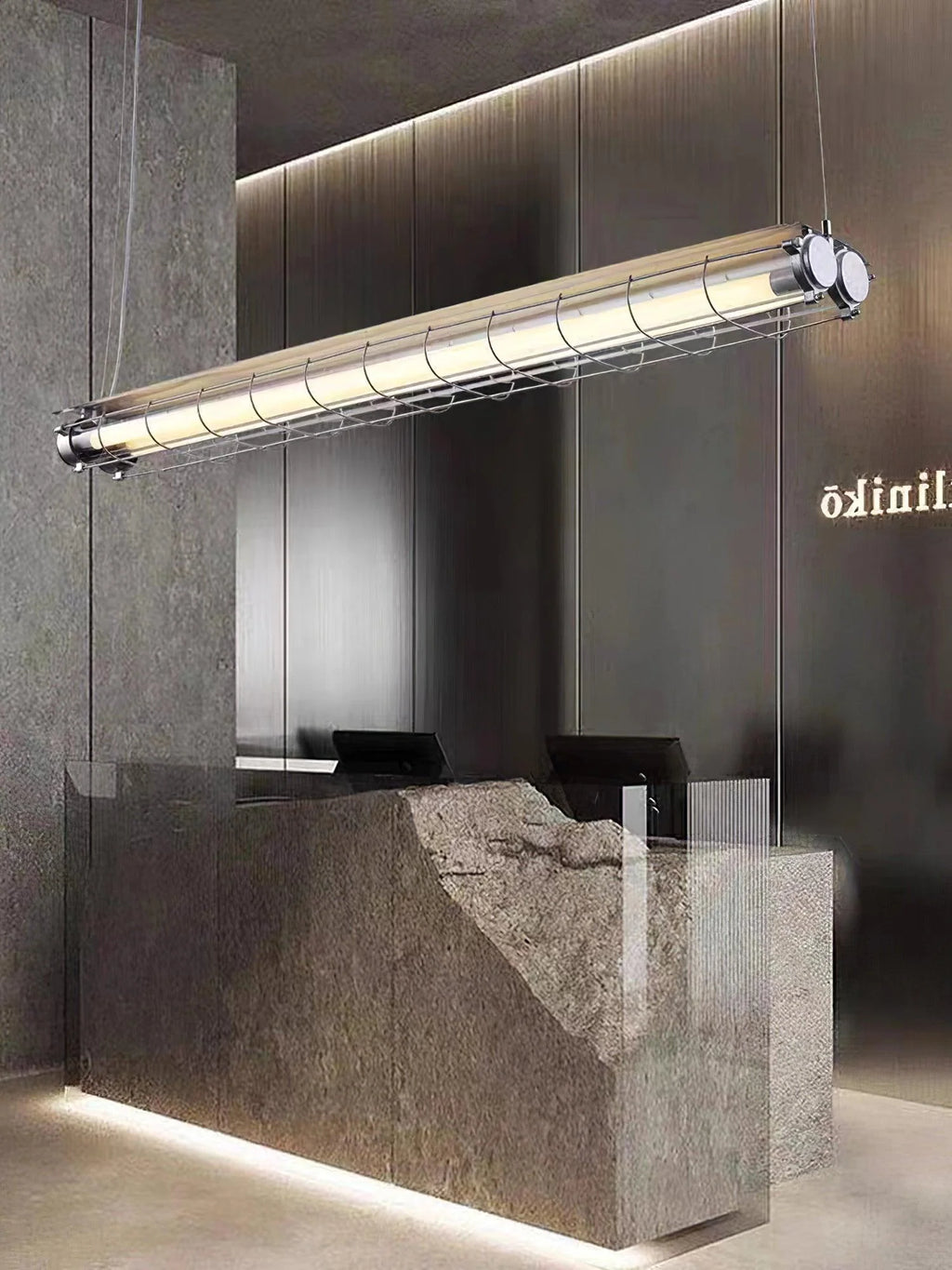 Linear Pendant Light | Integrated LED Metal & Glass | 123 cm