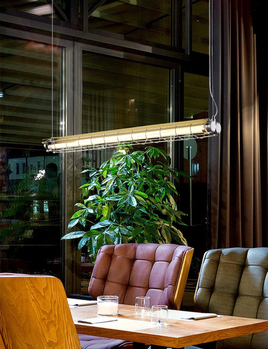 Linear Pendant Light | Integrated LED Metal & Glass | 123 cm