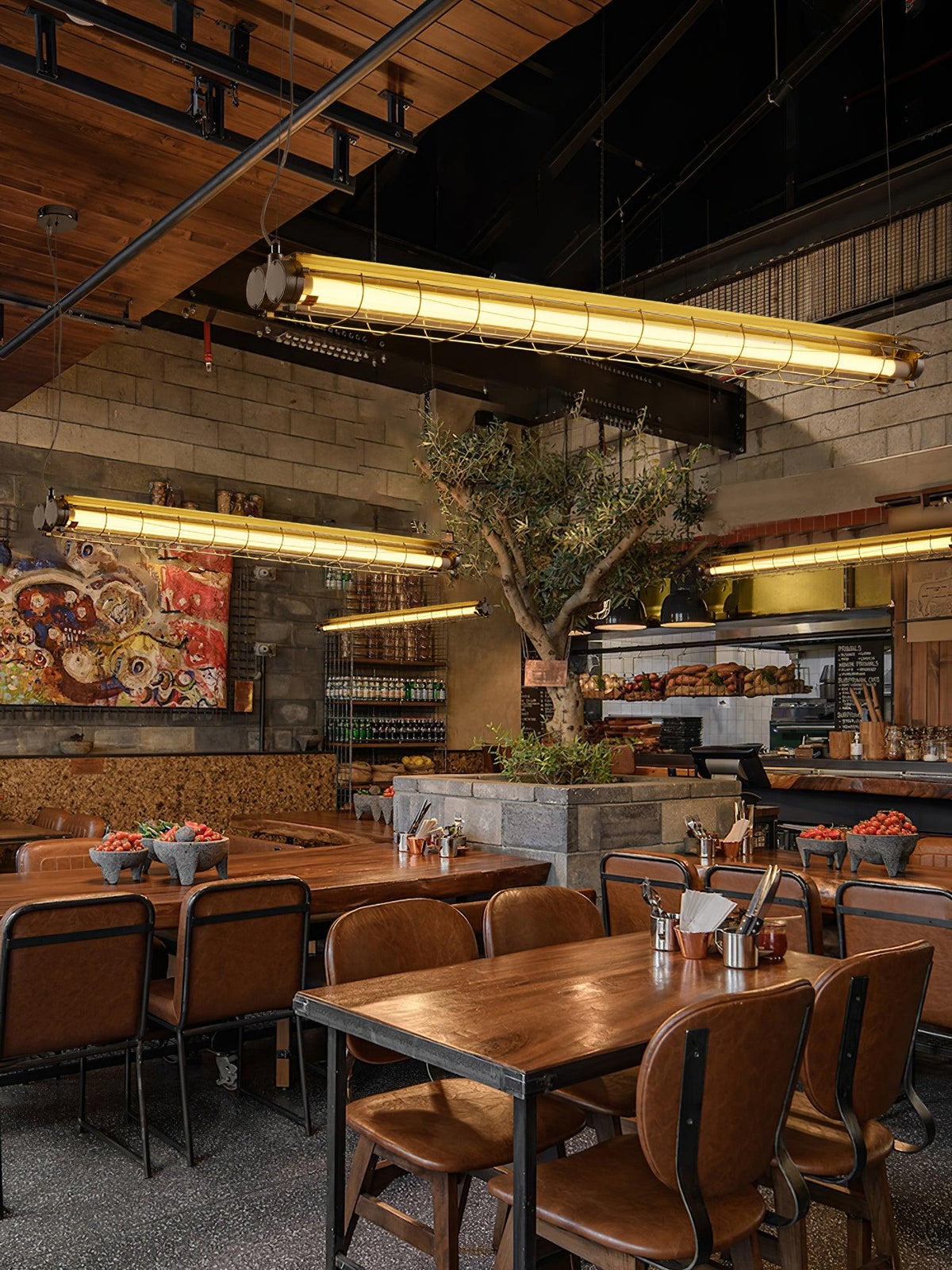 Linear Pendant Light | Integrated LED Metal & Glass | 123 cm