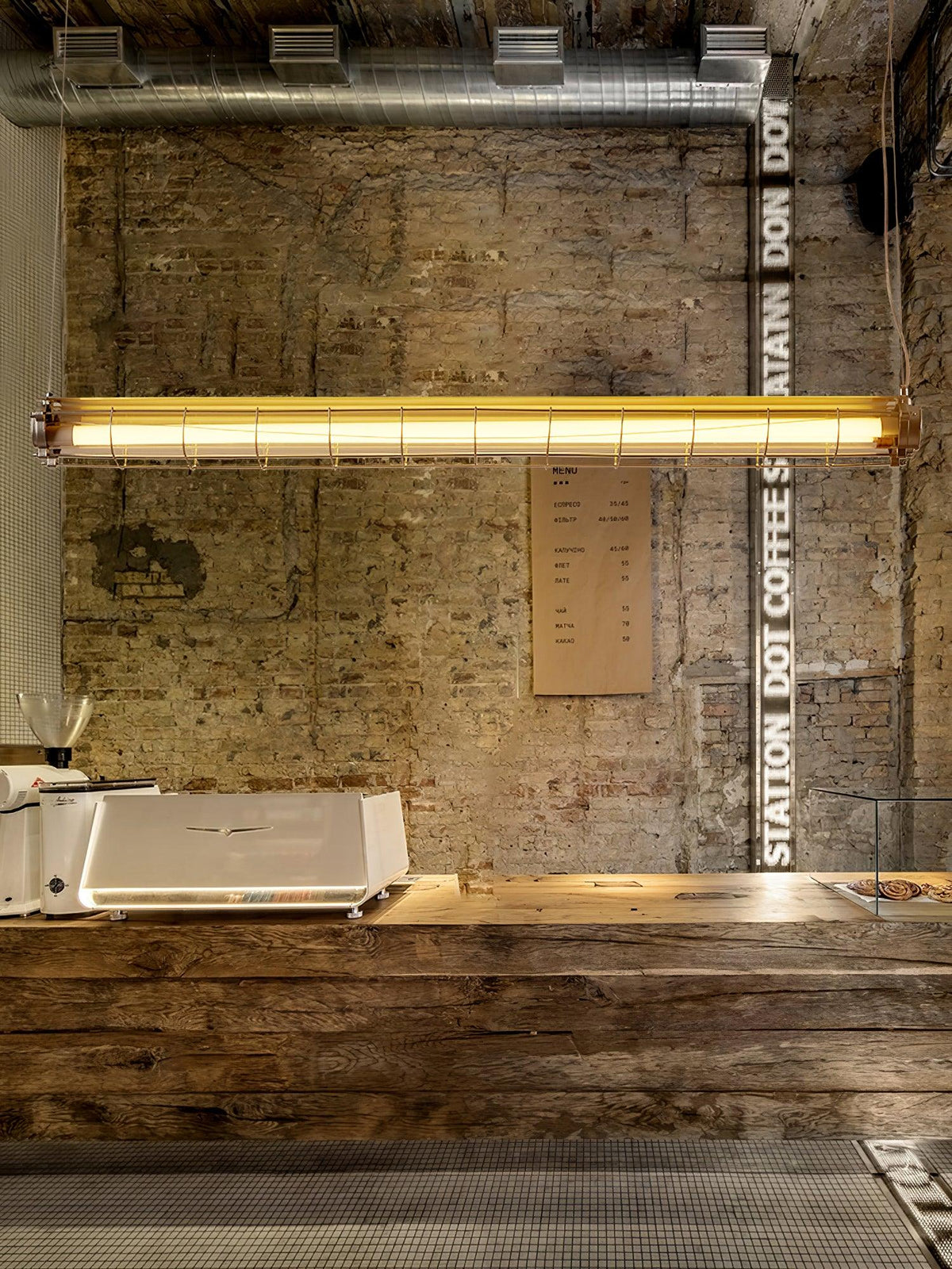 Linear Pendant Light | Integrated LED Metal & Glass | 123 cm