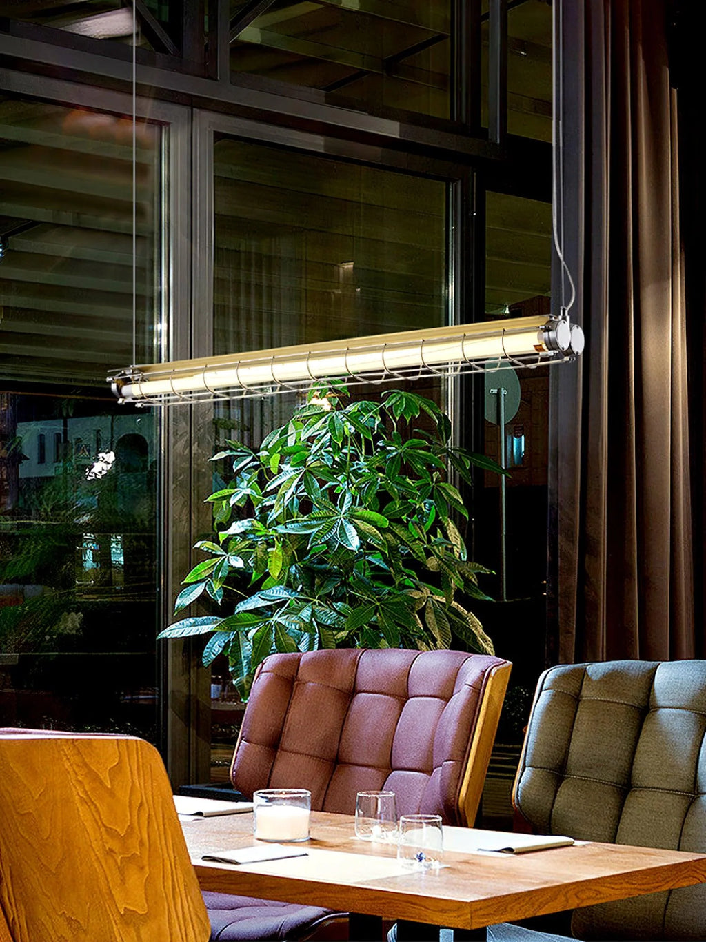Linear Pendant Light | Integrated LED Metal & Glass | 123 cm