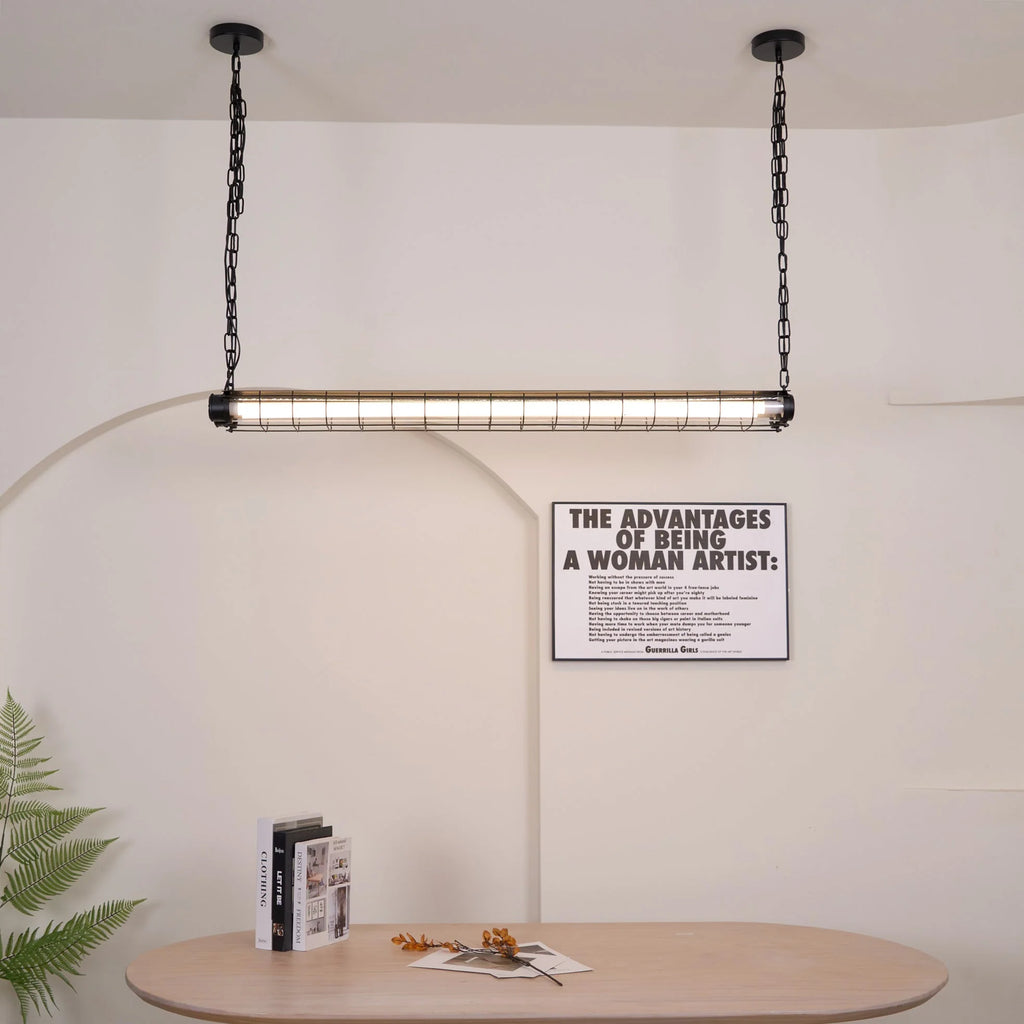 Linear Pendant Light | Integrated LED Metal & Glass | 123 cm