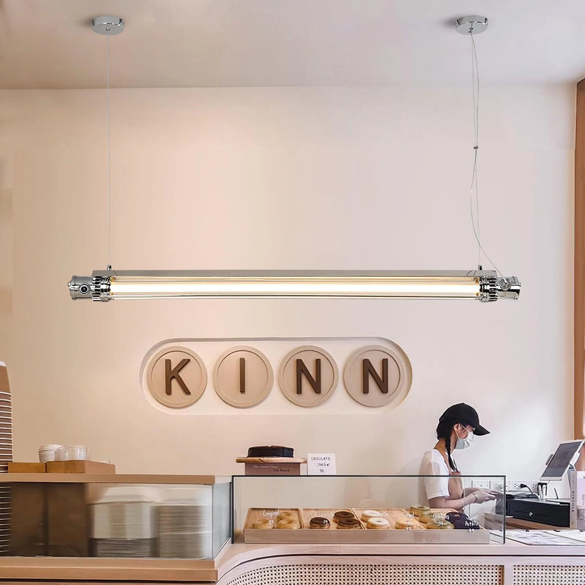 Linear Pendant Light | Integrated LED Metal & Glass | 123 cm