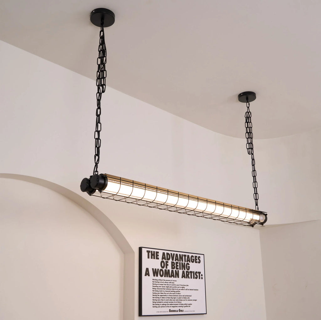 Linear Pendant Light | Integrated LED Metal & Glass | 123 cm