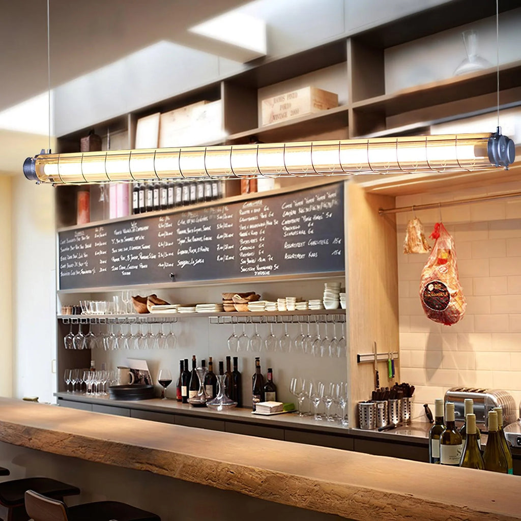Linear Pendant Light | Integrated LED Metal & Glass | 123 cm