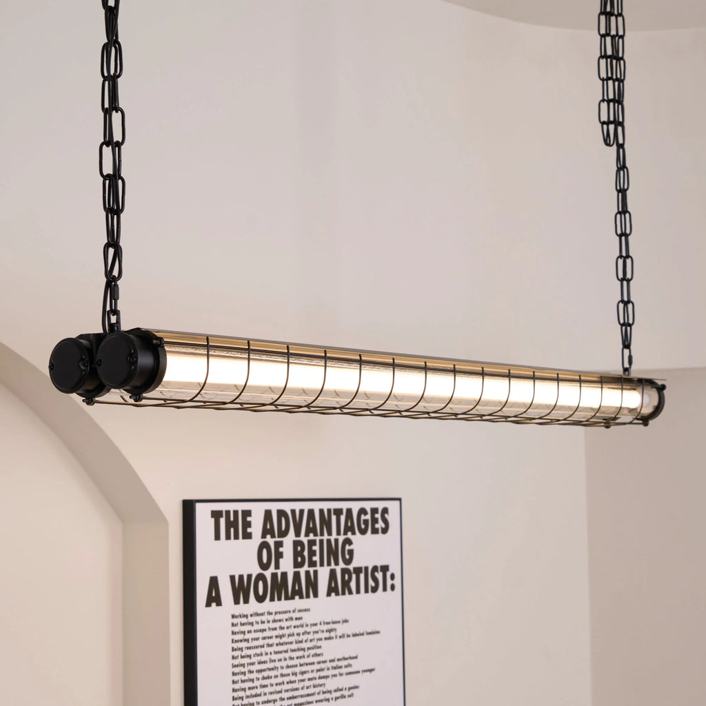 Linear Pendant Light | Integrated LED Metal & Glass | 123 cm