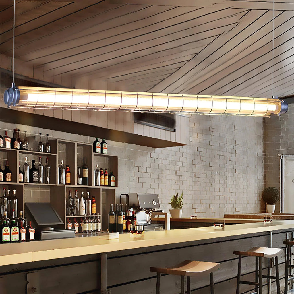 Linear Pendant Light | Integrated LED Metal & Glass | 123 cm