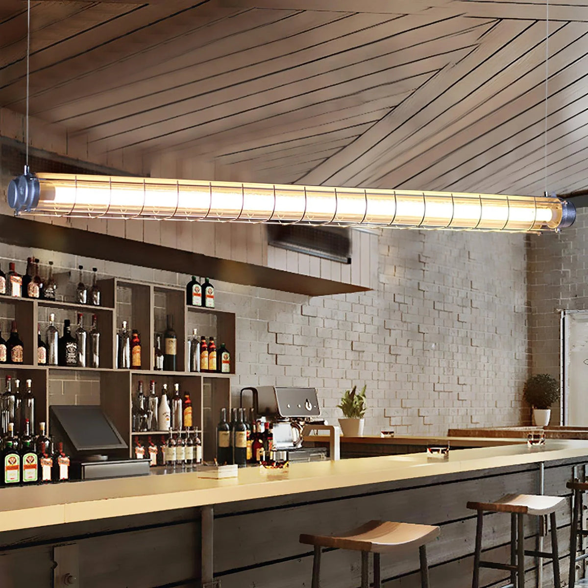 Linear Pendant Light | Integrated LED Metal & Glass | 123 cm