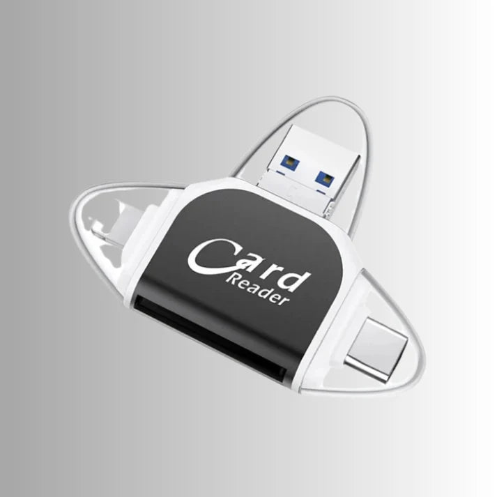 Memory Card Reader with USB, USB-C, Micro-USB and Lightning Connectors
